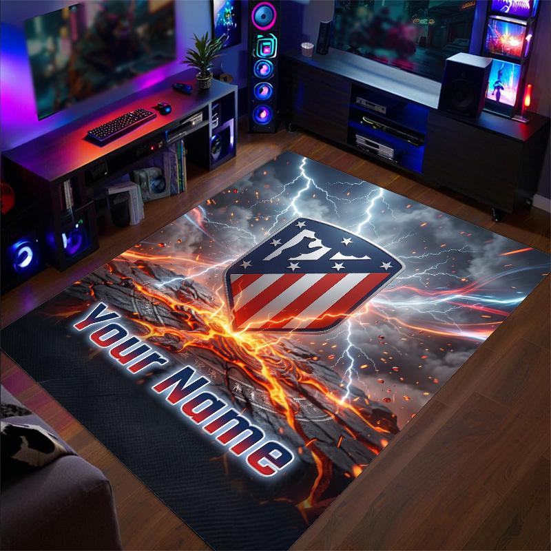 Crystal Velvet Rug Atletico Madrid Print Custom Name Text Floor Mat Home Decor