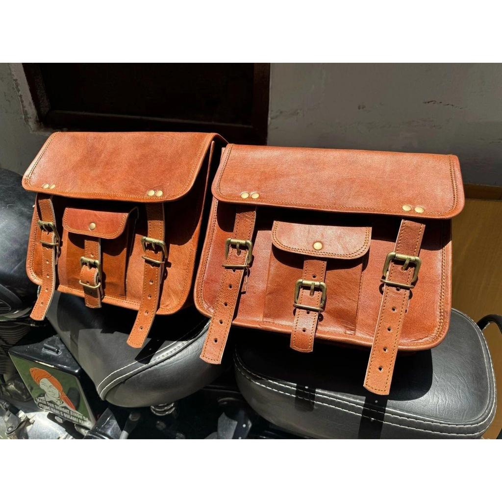 Motorcycle Leather Bag Side Pouch Saddlebag Saddle Panniers Tool Bags Genuine