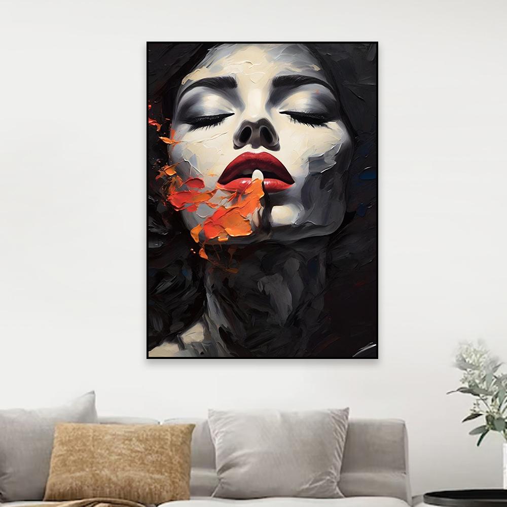 Fashion Portrait with Champagne Glass Wall Art Poster Blue Abstract Woman Wall Art Print Aesthetic Art Canvas Painting Decor