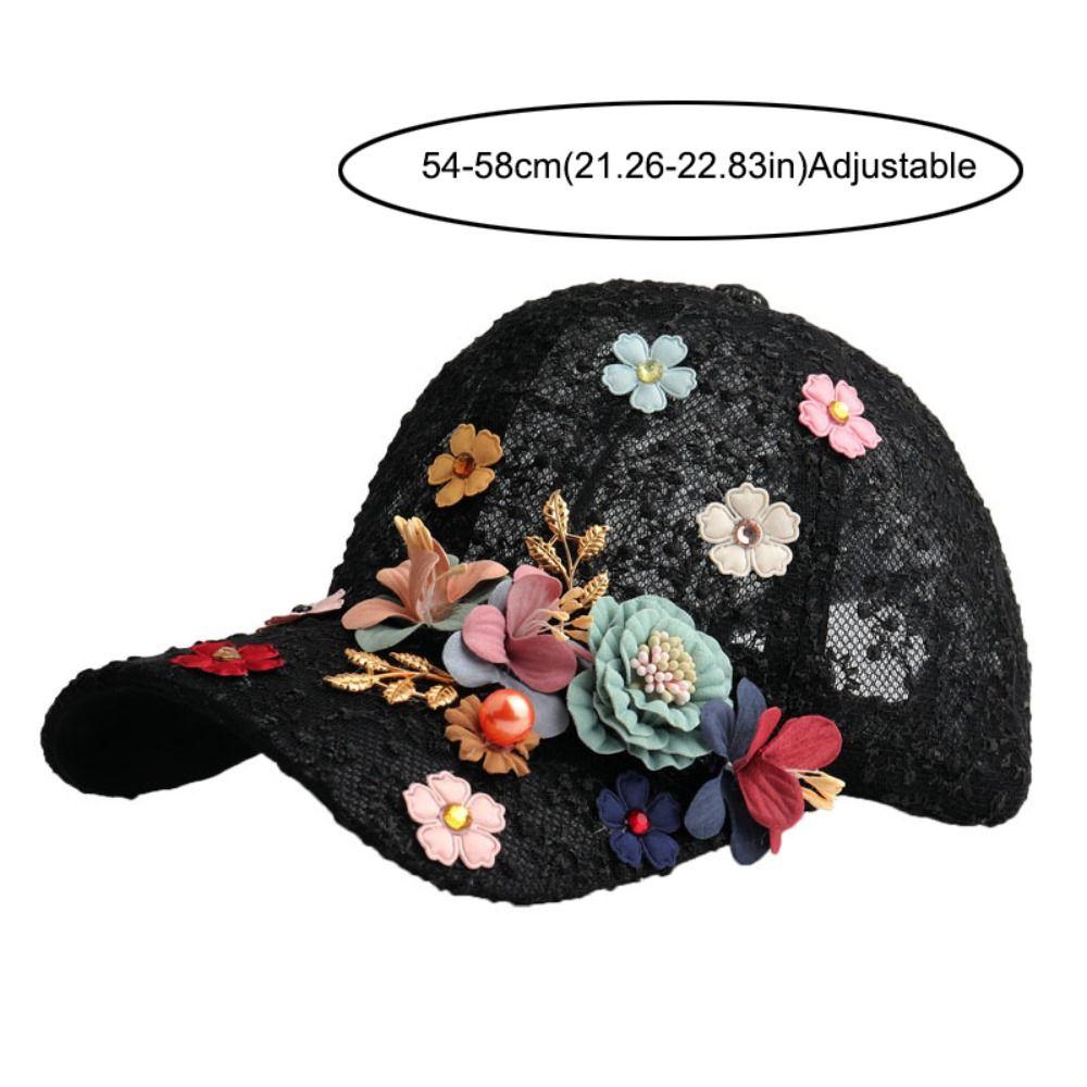 Breathable Mesh Baseball Hat Flower Decor Outdoor Sun Hat Floral Lace Baseball Cap  For Women Girls