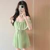 One-piece Suspender Swimsuit Women's Summer 1011 New Conservative Solid Color Lace Off-the-shoulder Sexy Girl Swimsuit