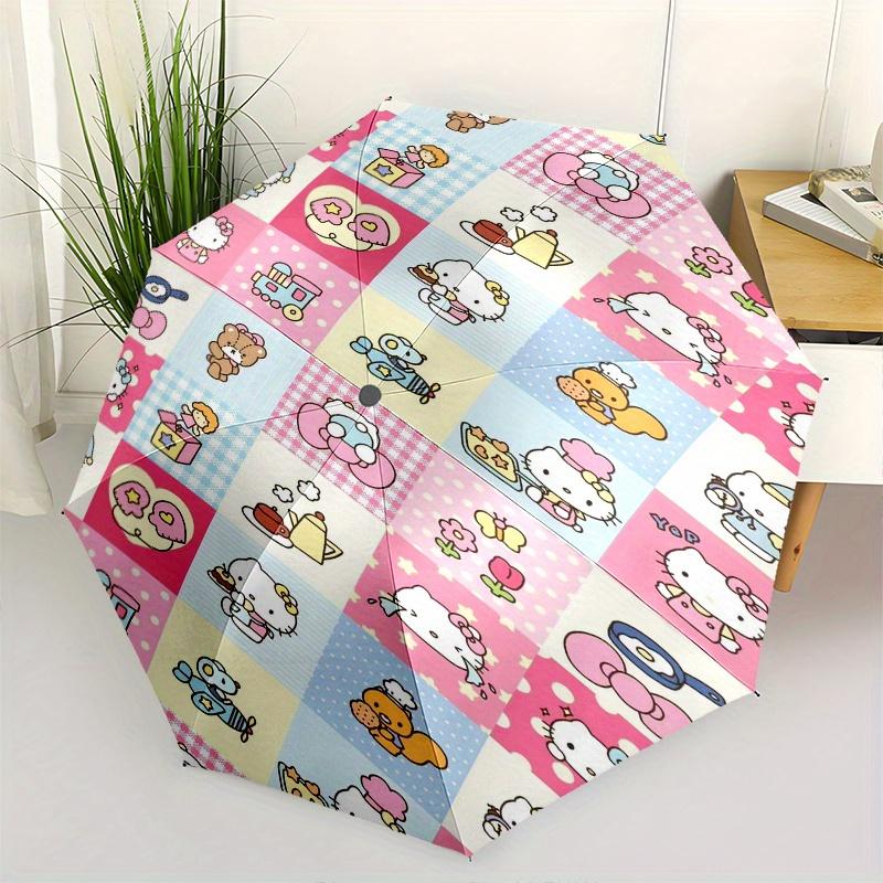 

Hello Kitty,Cute Patterns Automatic Folding Umbrella Simple 8 Rib Design, Bright Cartoon Pattern, Durable Iron Frame, Suitable For Travel, O