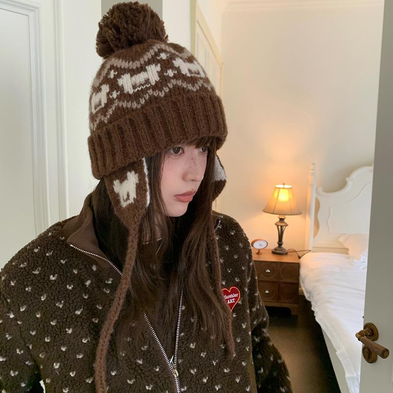 

Fair Island Retro Knitted Hat Women s Thick Warm Brown Ear Protection Hairball Lei Feng Average size 55-59cm коричневый