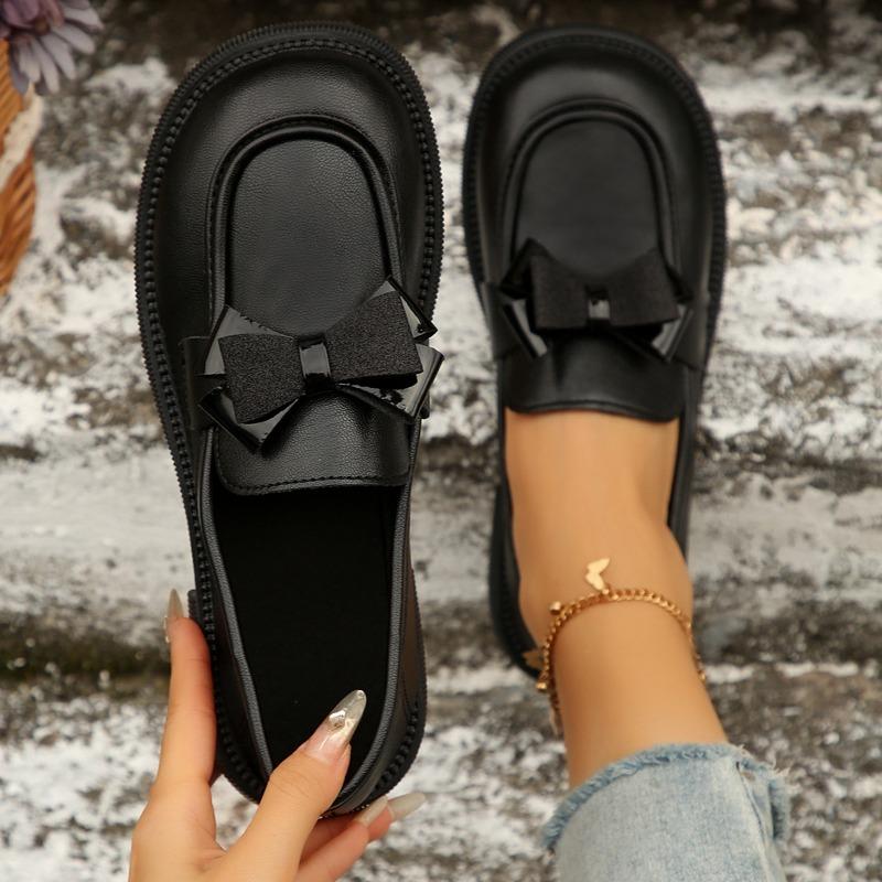 Women's Wide Width Bow Platform Loafers - Chunky Heel Retro Oxford Shoes for Spring/Fall, British Style Comfort Flats