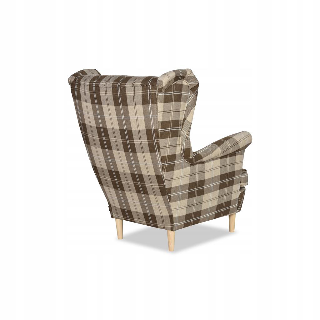 Fotel uszak Winston skandynawski Family Meble krata brązowo - beżowa