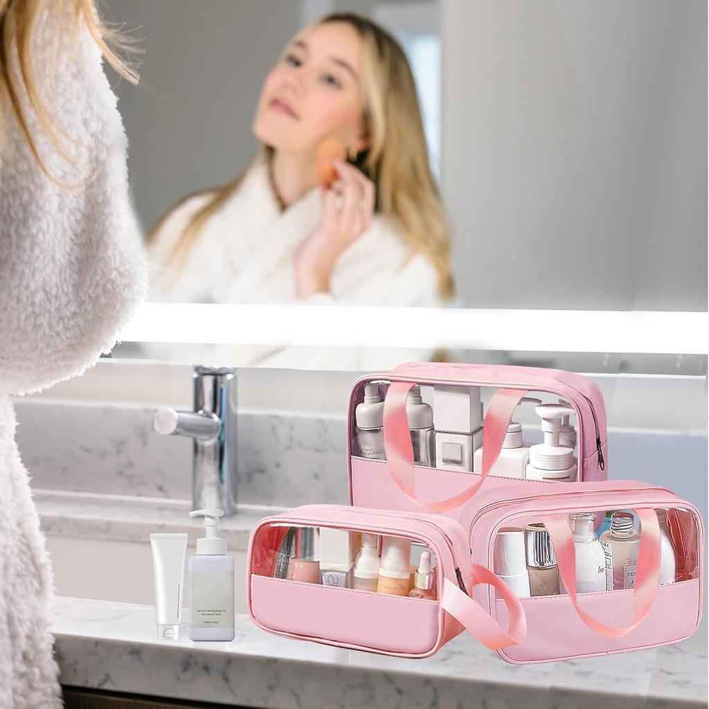 Waterproof Makeup Toiletry Bag PVC Travel Organizer with Handle Cosmetic Pouch Shower Carry Case Portable Storage