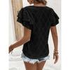 Summer Double-layer Ruffled Women Lace Blouse Casual Solid Color V-neck Shirts Sort Sleeve Loose Hollow Out Top Casual Sweet Fashion Elegant Clothing