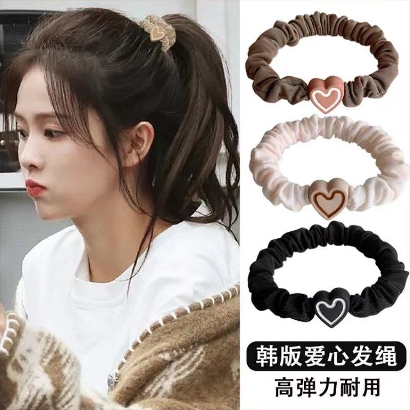 Korean Version Simple Heart Small Intestine Circle Milk Tea Color Hair Tie 2024 New High Elasticity Hair Accessory Hair Rope