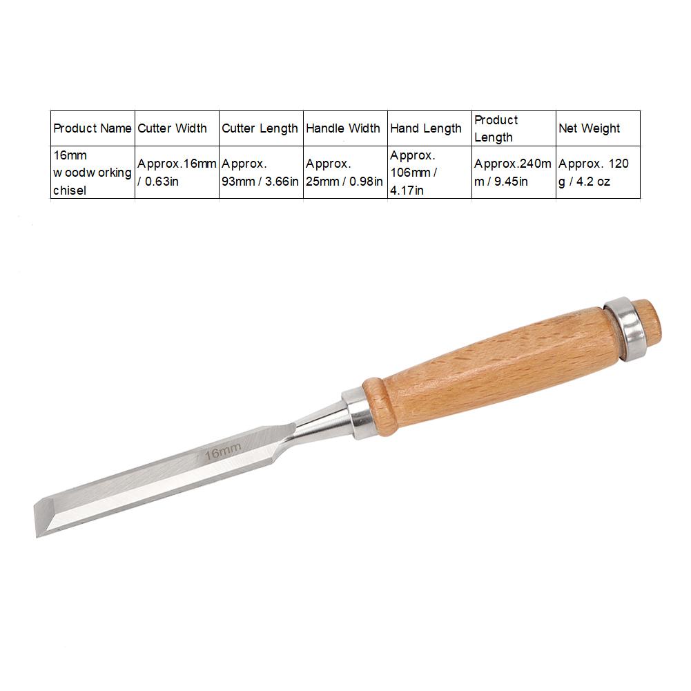 Flat Chisel Woodworking Tool Wooden Handle Hand Tools Durable Hardware Accessory Cr V 16mm