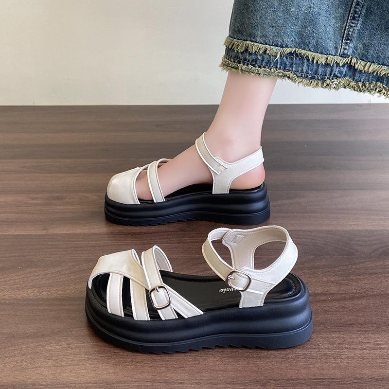 

Increased sense of design Baotou sandals women s summer 2025 new models with skirts fashionable flat Roman style hollow sandals 34