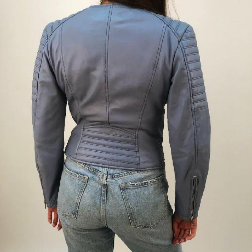 NOORA Women's Real Leather Quilted Biker Jacket