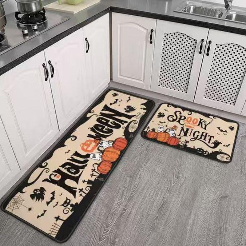Halloween Kitchen Mat Set Happy Halloween Pumpkin Bat Spider Skull Non Slip Runner Entryway Floor Spooky Decor Washable