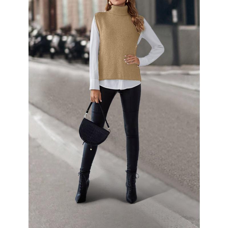 Vestă fără mâneci pulover cu gât înalt de toamnă și iarnă