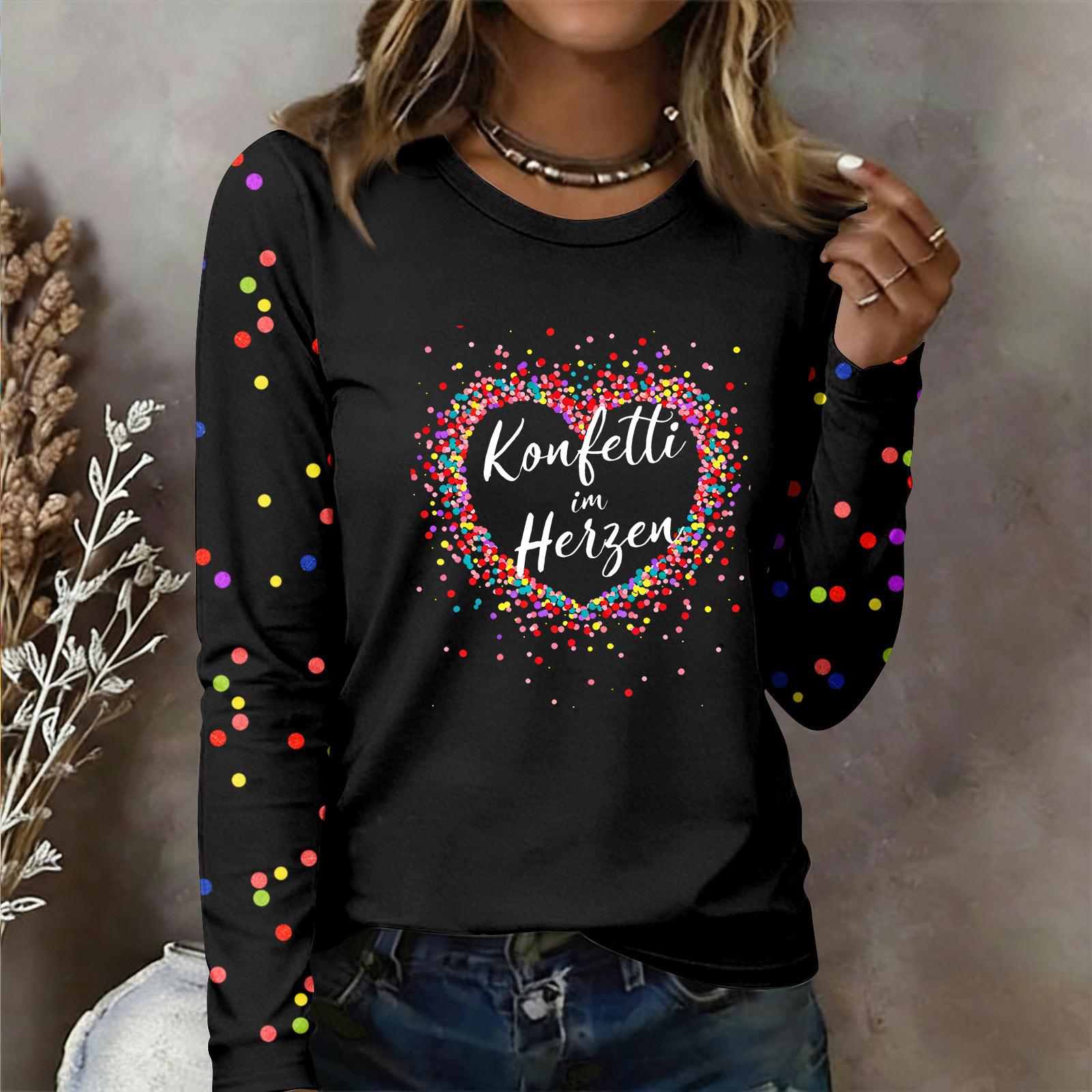 

Женская рубашка с длинным рукавом Конфетти в сердце Карнавал Ночь в бочке Рубашки с конфетти M чёрный