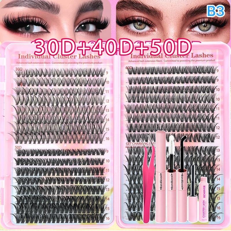 Lashes Cluster Diy Lash Extension Mixed Tray Clusters Eyelashes Fluffy Individual Lashes With Lash Bond And Seal And Tweezers