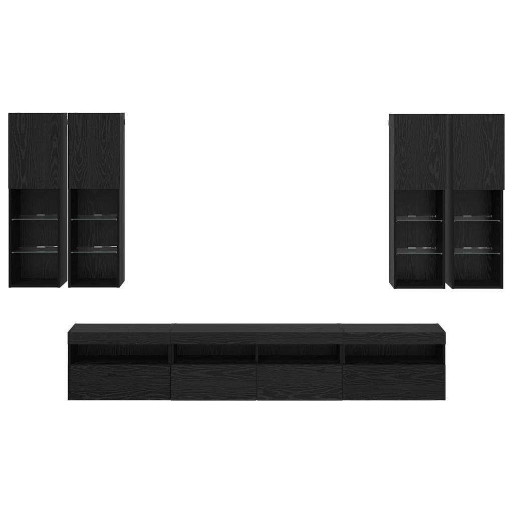 TV Wall Cabinet Set with LED Lights 7 Pcs Black Oak Effect