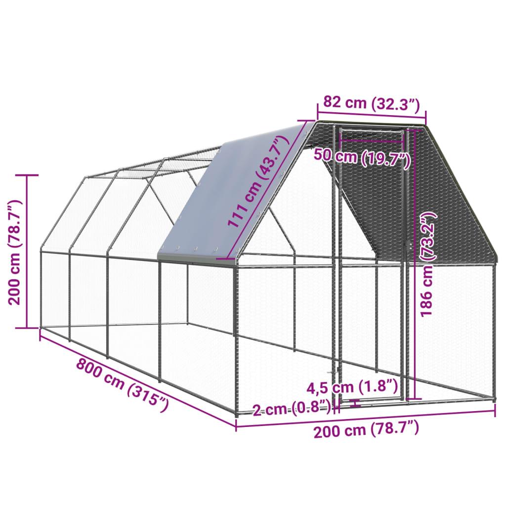 Vidaxl Gabbia Esterna Per Polli, 2X8X2 M, Acciaio Zincato
