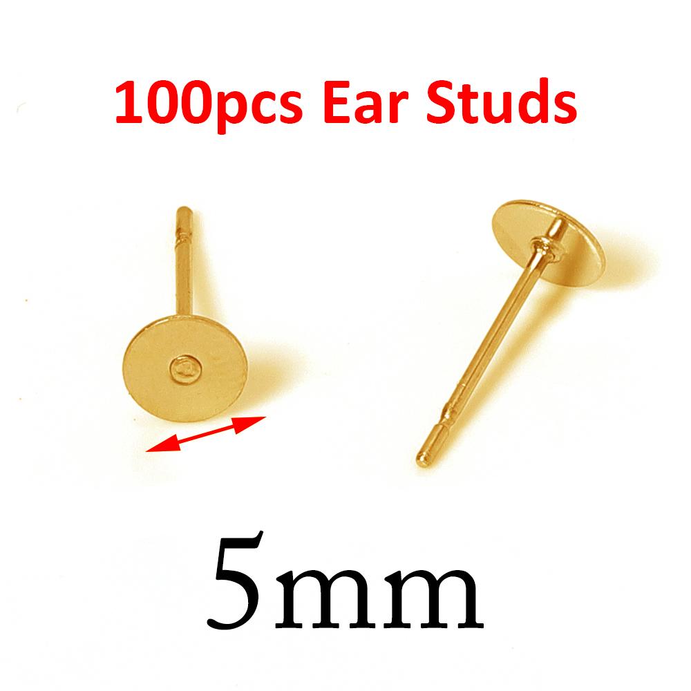 100pcs Gold Color 316L Stainless Steel Earring Studs DIY Ear Blank Post Pins 3-12mm Flat Round Tray Base Ear Jewelry Making DIY
