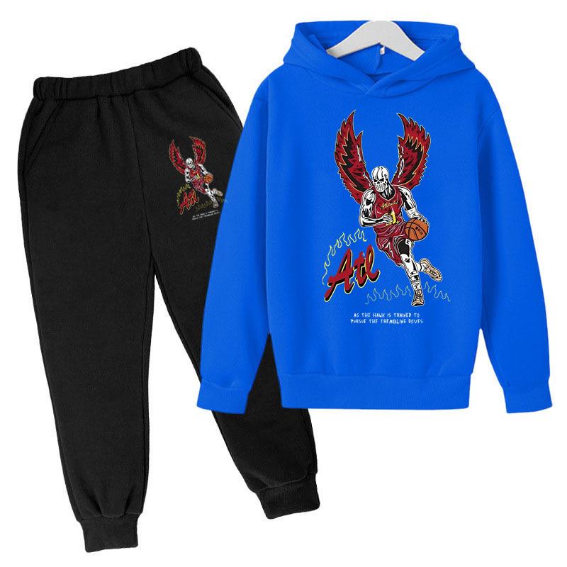 

Long Winged Athlete Ball Pattern Printed Fashion Casual Hoodie Comfortable Long Sleeve Warm Children s Set 160cm синий