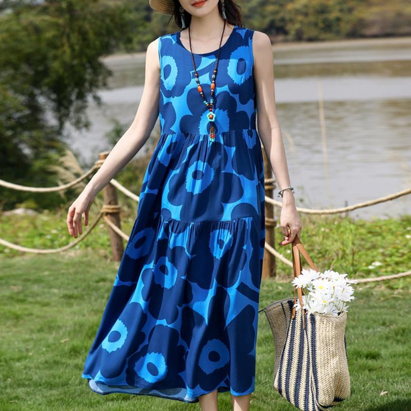 Vestido sin mangas de talla grande para mujer, vestidos largos casuales sueltos, ropa de verano vintage