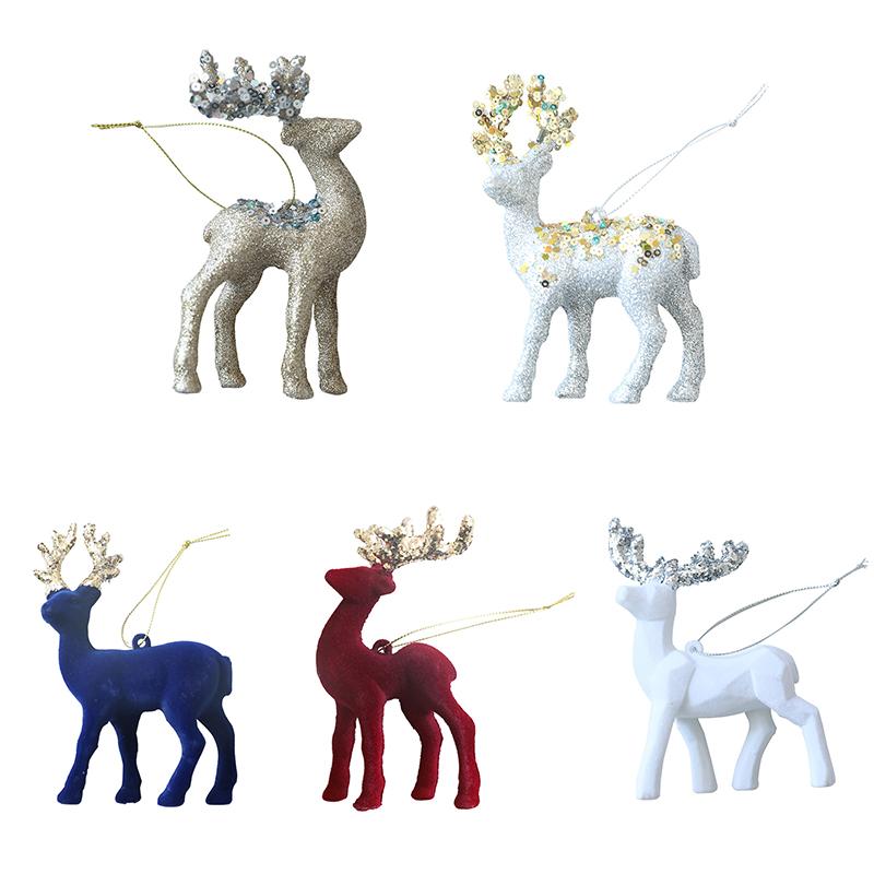 1PC Flocked Reindeer Tree Decoration Glitter Reindeer Scandinavian Christmas Ornament Holiday Decor 10x14cm