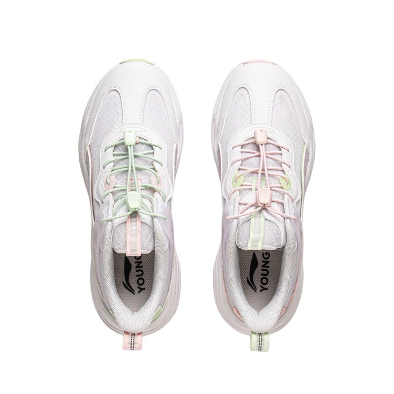 Li Ning Kids Sports Lifestyle Series Comfortable Soft Fashion Casual Shoes Kids Casual Shoes Standard-White Light-Pink Dynamic-Green YKCV136-2