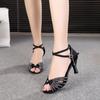 Women's Latin Dance Shoes Satin Dancing Shoes Salsa Party Ballroom Dancing Shoes High Heeled 7cm