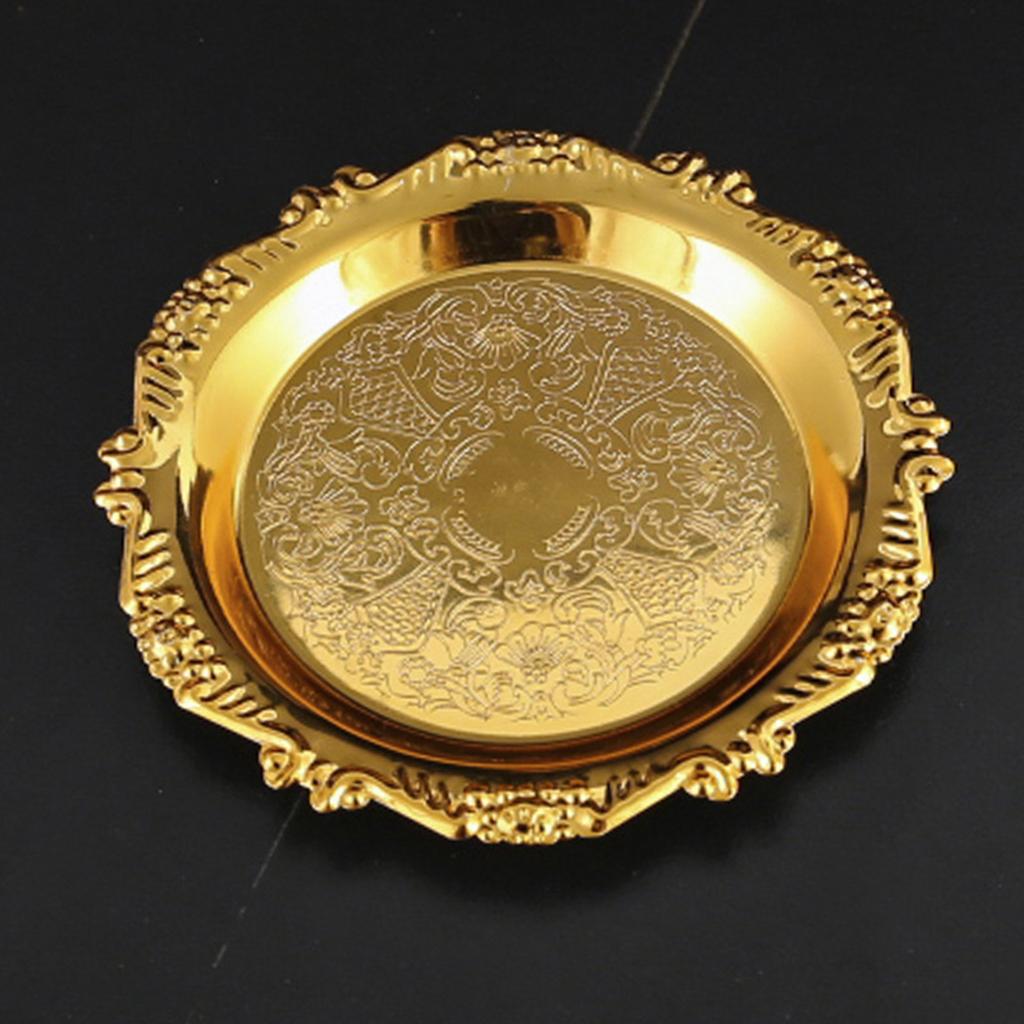 Multipurpose Metal Tray for Serving Cakes Fruits and Snacks with Elegant Embossing Suitable for Home and Outdoor Use