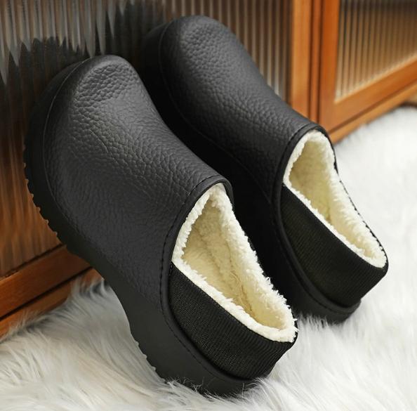 Fashion Fully covered EVA waterproof cotton slippers with black and white stripes and heels for outdoor casual cotton shoes
