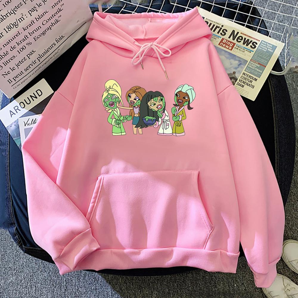 Letter Bratz Hoodies Women Casual Crewneck Sweatshirts Men Kpop Sportswear Fleece Warm Fleece Loose Hoody Green