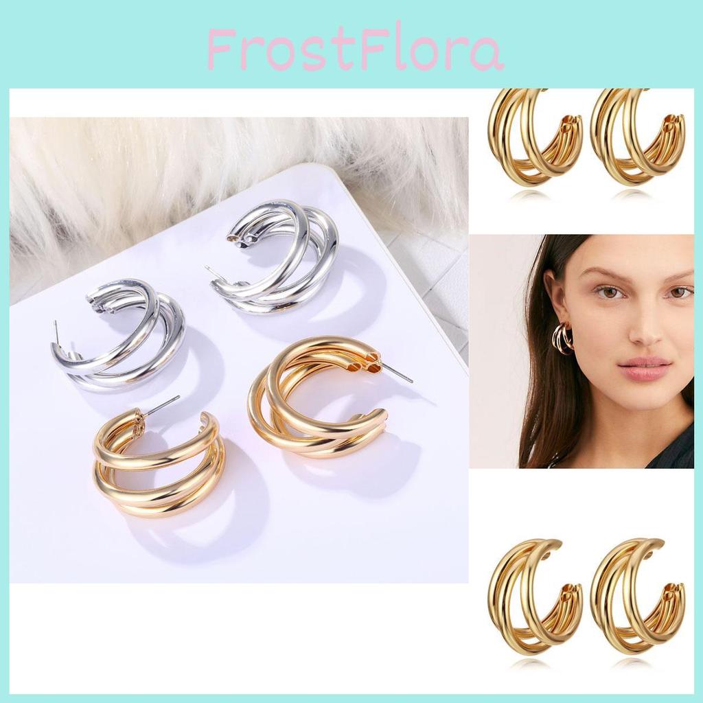 Fashionable Multi-layer Circle Geometric Earrings Trendy Alloy Asymmetrical Jewelry
