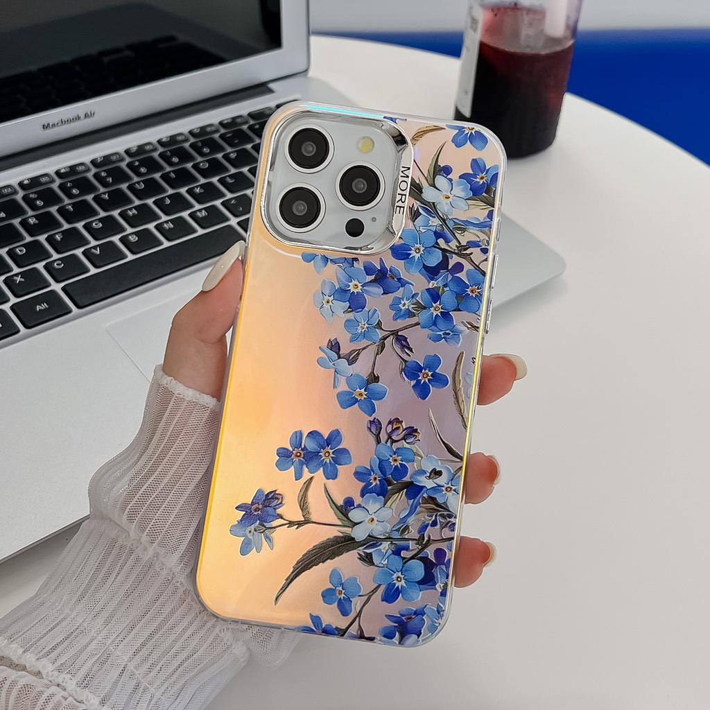 For iPhone 14 Pro Max Case Stylish Flower Pattern Electroplated Anti-Drop Phone Cover