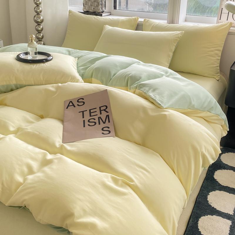 Solid Color Duvet Cover Set Washed Cotton Nordic Comforter Cover Pillowcase Single Double Queen King Size Bedding Set (No Sheet)