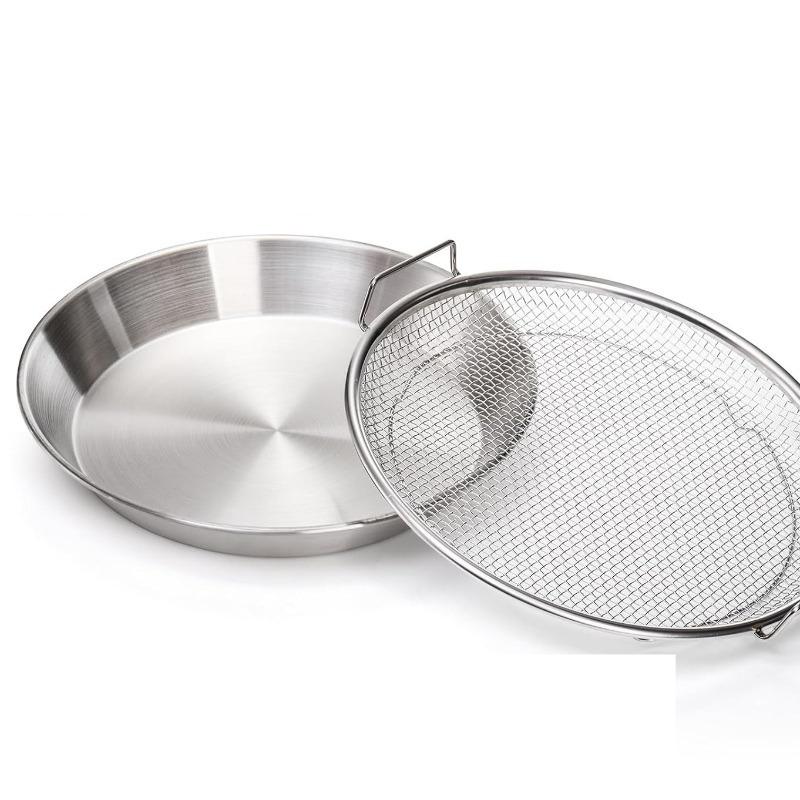 Polished Stainless Steel Oil Filter Tray, Reusable Round Mesh Basket for Frying/Grilling,All-Season Kitchen Strainer with Handle