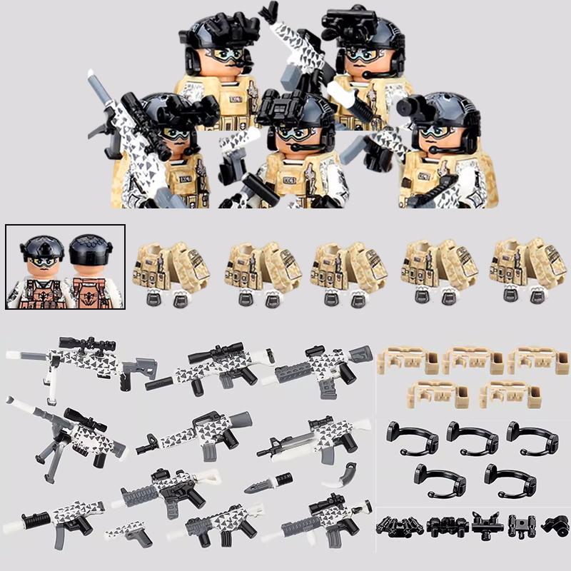 America Army Combat Uniform Special Forces Figures Building Blocks City US Special Air Service Soldier Military Weapons Toys