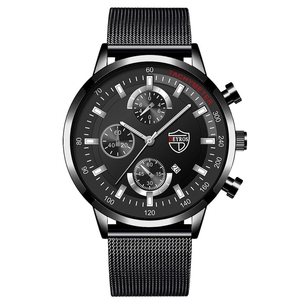 Stainless Steel Mesh Strap Watch Men'S Fashion Date Luminous Quartz Watch