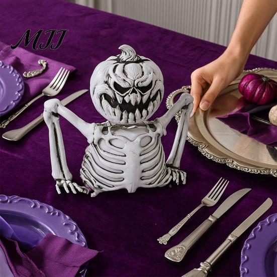 Halloween Party Decor Skeleton Decoration with Green Light, Haunted House Yard Art Decor, Creepy Ornament Night Terror Prop for Garden Indoor