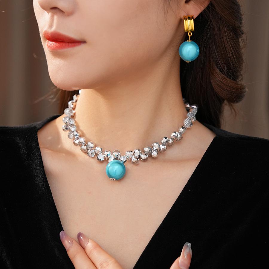 Irregular Water Drop Ball Pendant Zircon Sets for Women European and American Exaggerated 2025 New Necklace Earring Set