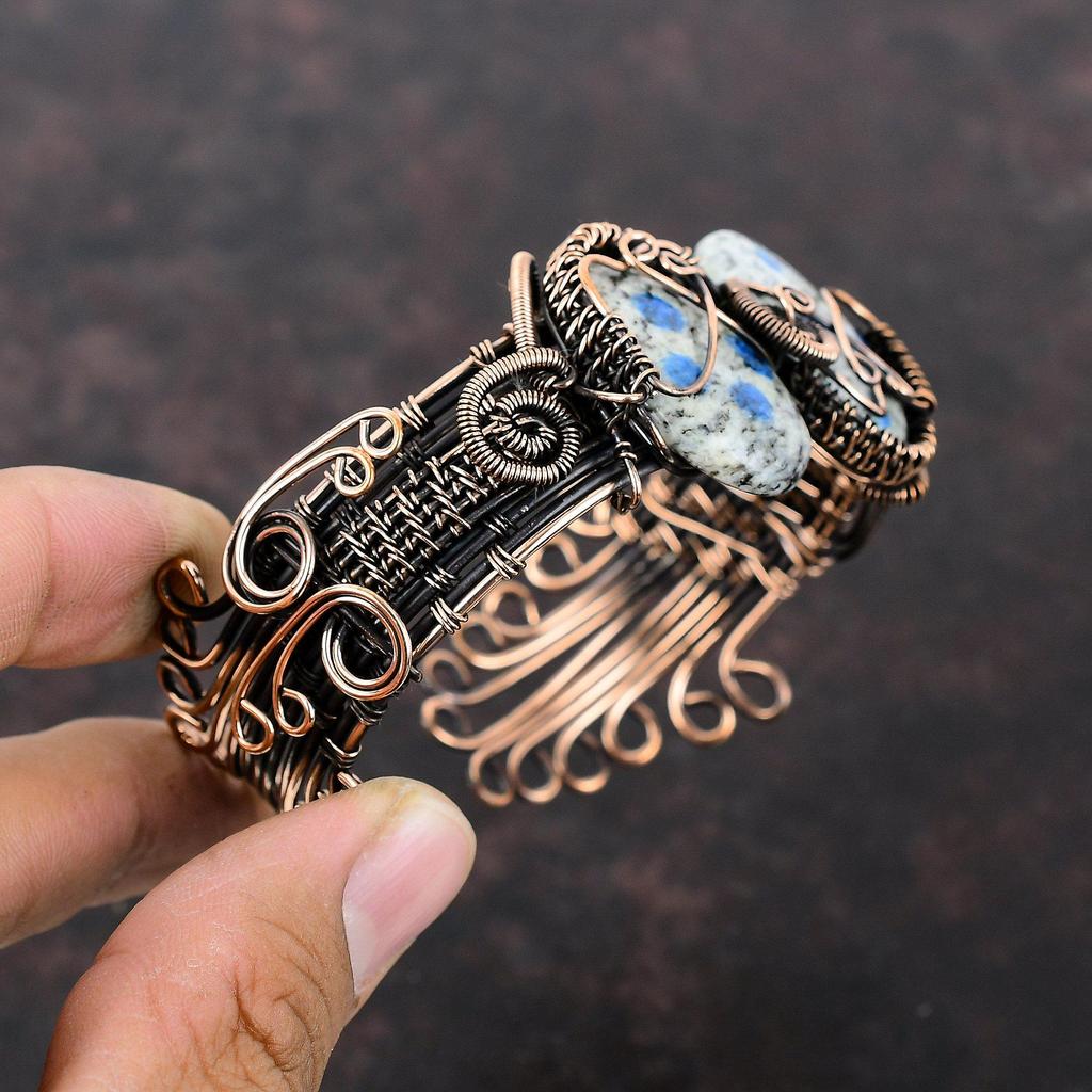 K2 Jasper Bangle Copper Wire Wrapped Cuff Bracelet K2 Jasper Gemstone Jewelry Adjustable Bracelet Handmade Copper Wire Jewelry Gift For Her