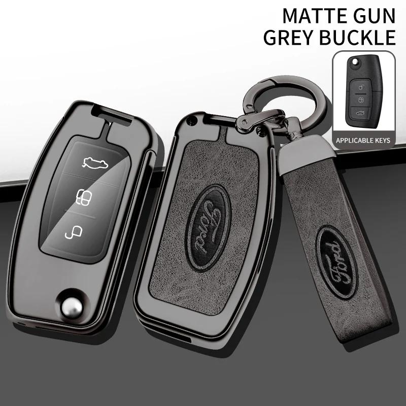 Car Sticker 2025 Hot Leather Car Key Case Cover Keychain Protector Shell for Ford Fiesta Focus 2 C-Max Ecosport S-Max Fusion Mon