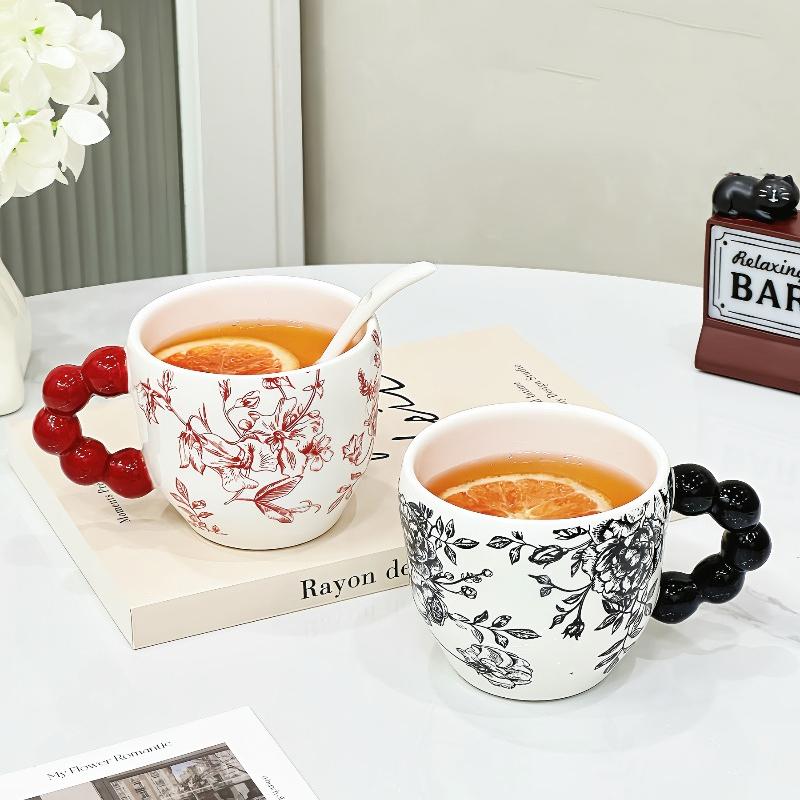 Retro Flowery Creative Ceramic Mug Home Cup Office Coffee Cup Breakfast Afternoon Tea Cup Living Room Desktop Drinking Utensils