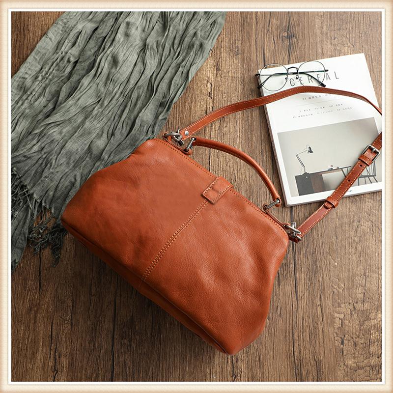 Johnature Retro natürliche weiche Rindsleder Frauen Tasche handgemachte große Kapazität Handtasche lässige Umhängetaschen