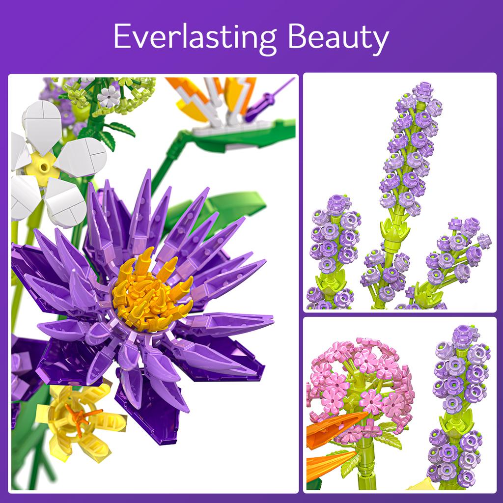 Flower Bouquet Building Block Set, 891 Pcs Artificial Flowers Kit , Home Decor, Mother's Day, Valentine's Day Gifts for Her