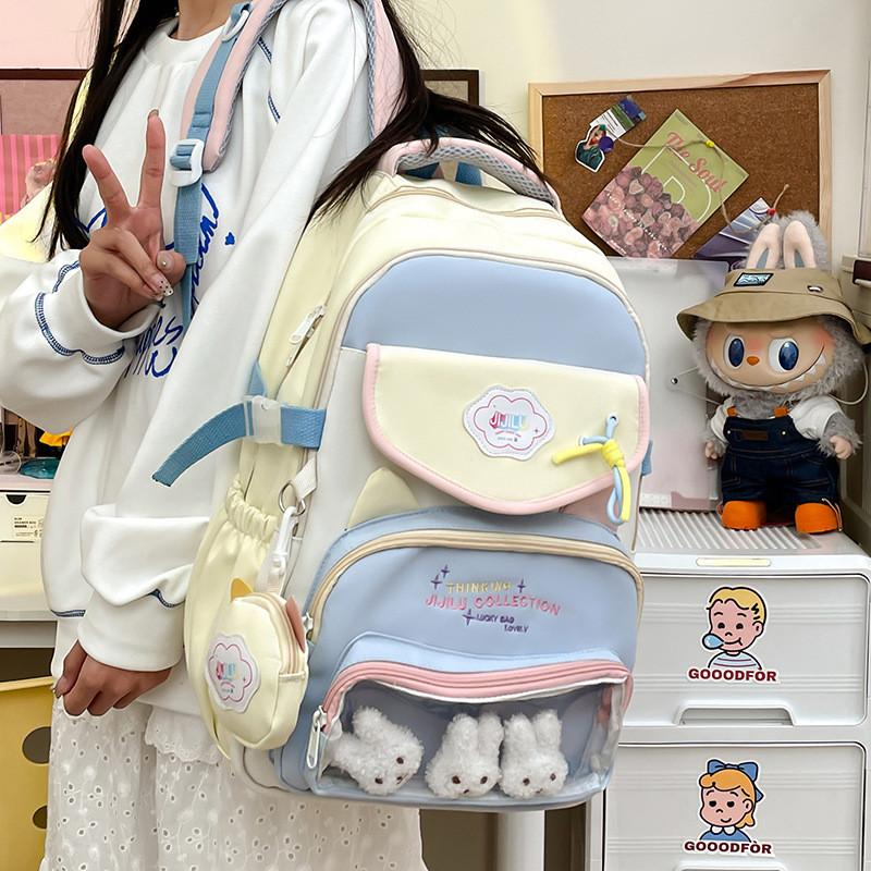 Street Nylon Fashion Backpack Color Block Design With Laptop Compartment Gift