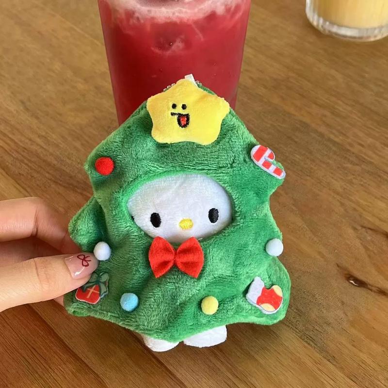 Cute Cartoon Kt Cat Plush Christmas Tree Pendant Bag Decoration Small Pendant Schoolbag Pendant Keychain Cute Christmas Gift