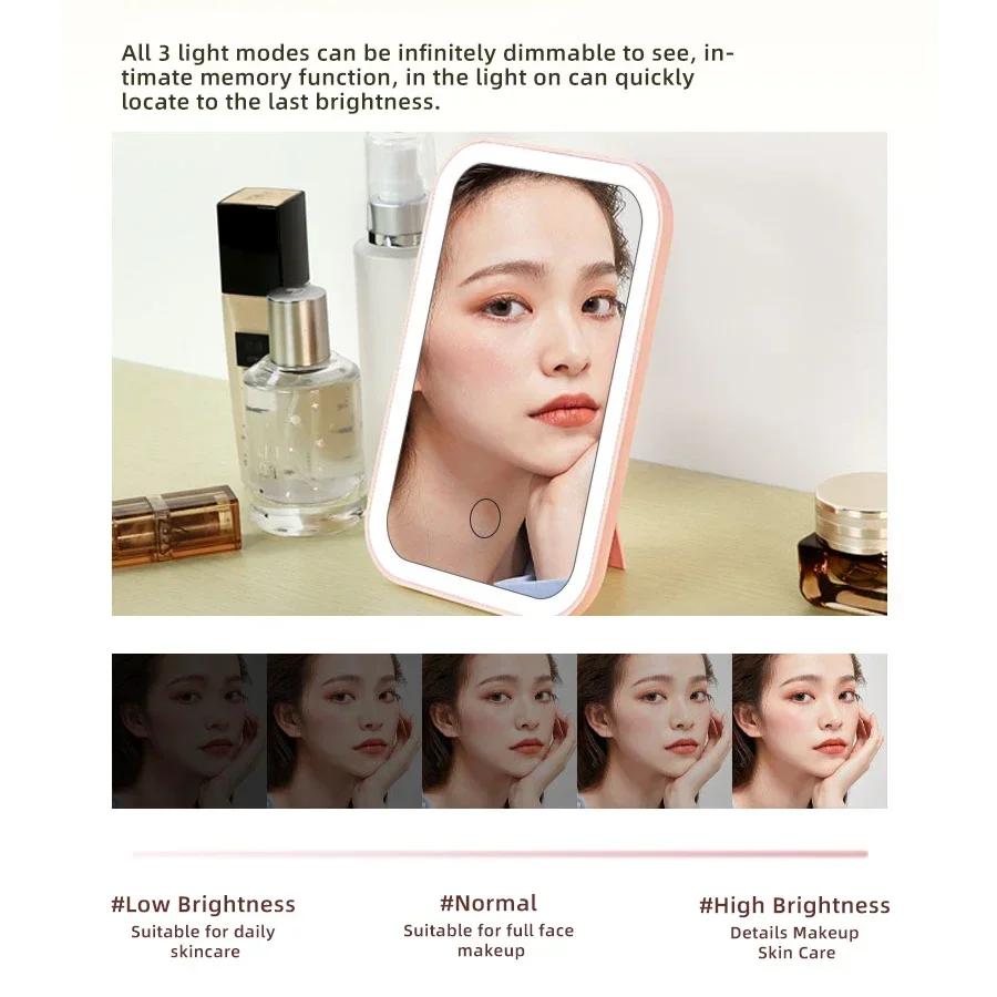 LED Cosmetic Mirror Desktop Portable Square mirror 3Speed Color Adjustment Charging with Light Refill Beauty Grooming Mirror