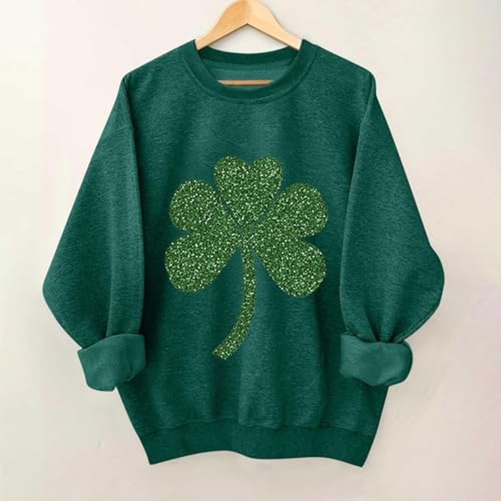 Ladies' Casual And Fashionable Round Neck Top St. Patrick's Printed Hooded T-shirt Long Sleeved Hoodie