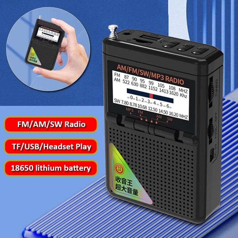 Portable Full Band Radio MINI FM/AM/SW Receiver TF Card/USB MP3 Music Player with 3.5mm Jack High Sensitivity Radio
