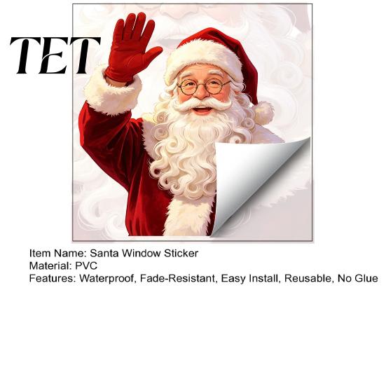 Fensterdekoration für den Außenbereich Weihnachten Statische Fensterbilder, Winkende Weihnachtsmann-Aufkleber, Nein?Kleber Entfernbar Party Dekoration Glasaufkleber für Balkon Haus Geschäft Feiertag
