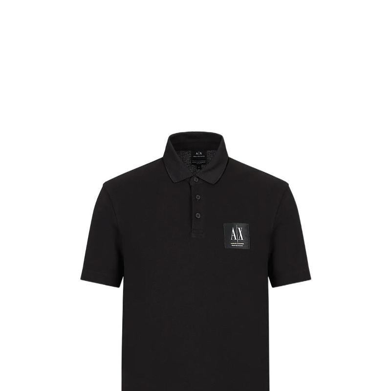Armani Exchange SS23 Solid Logo Print Button Short Sleeve Polo Shirt Men Tops Black 3RZFAA-ZJ84Z-1200